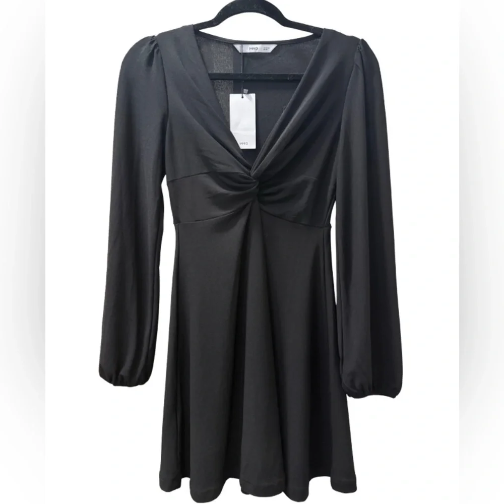 MANGO NEW Black Dress With Knot Detail Size Small - Picture 3 of 7